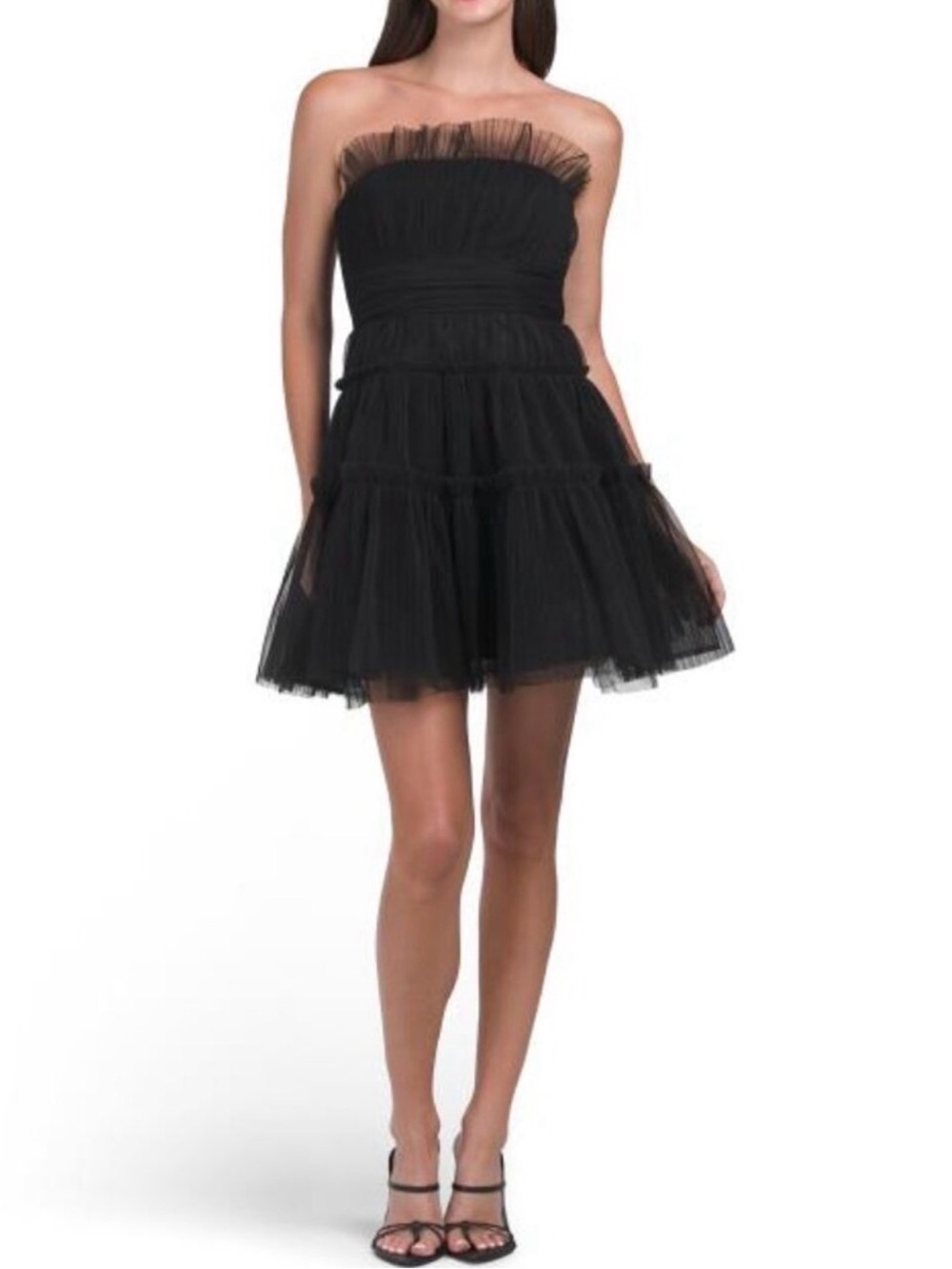 BCBG Max Azria  Navy Tulle Party Dress - Strapless Ruffle Skirt